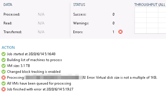 Veeam：Error: Virtual disk size is not a multiple of 1KB.